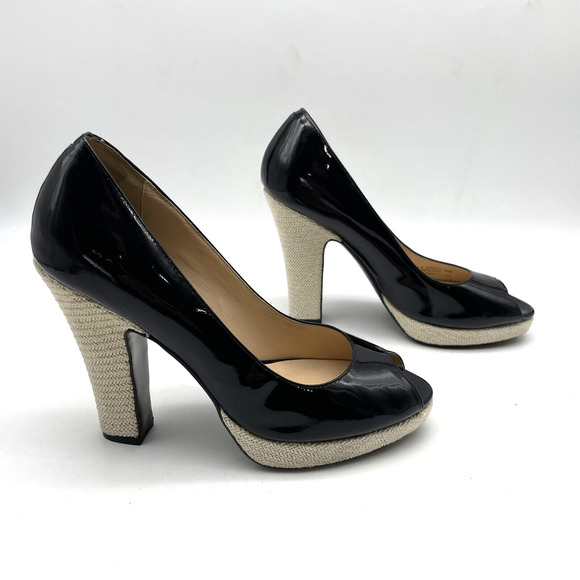 Cole Haan x NikeAir Black Patent Woven Platform Peep Toe Platform Heels 8.5B - Picture 3 of 16